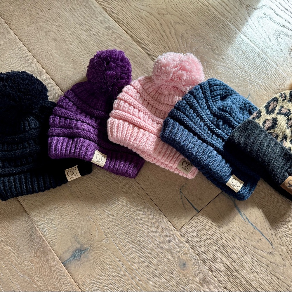 CC Kids Beanie Hat Collection - 5 total! Black, Purple, Pink, Blue, Leopard